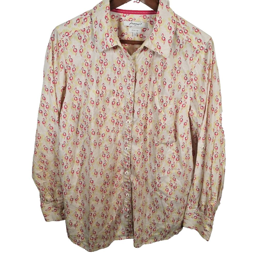 Foxcroft NYC Button Down Shirt 14W Relaxed Pink Flamingo Wrinkle Free Long Slv